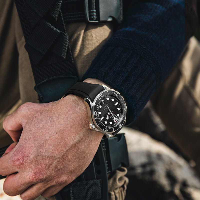 Black FKM Rubber Strap for Omega Seamaster 300