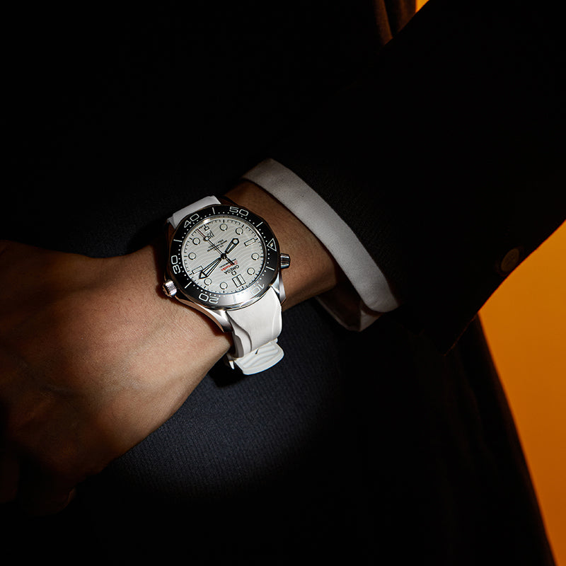 White FKM Rubber Strap for Omega Seamaster 300