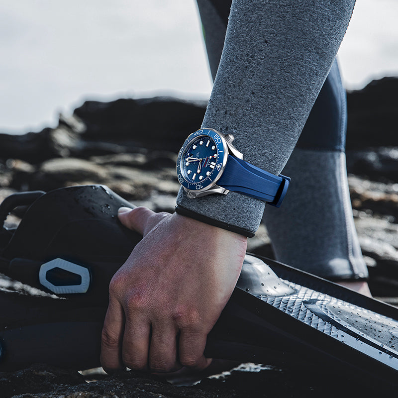 Navy Blue FKM Rubber Strap for Omega Seamaster 300