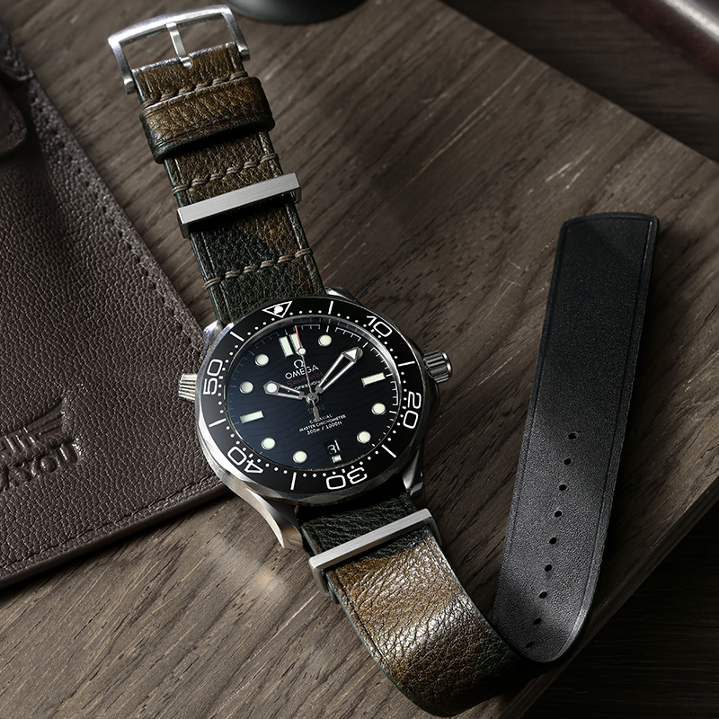 Nato Green Camouflage Leather Strap