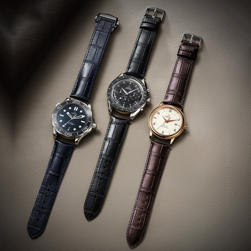 Blue Alligator Grain Genuine Leather Strap for Omega Seamaster