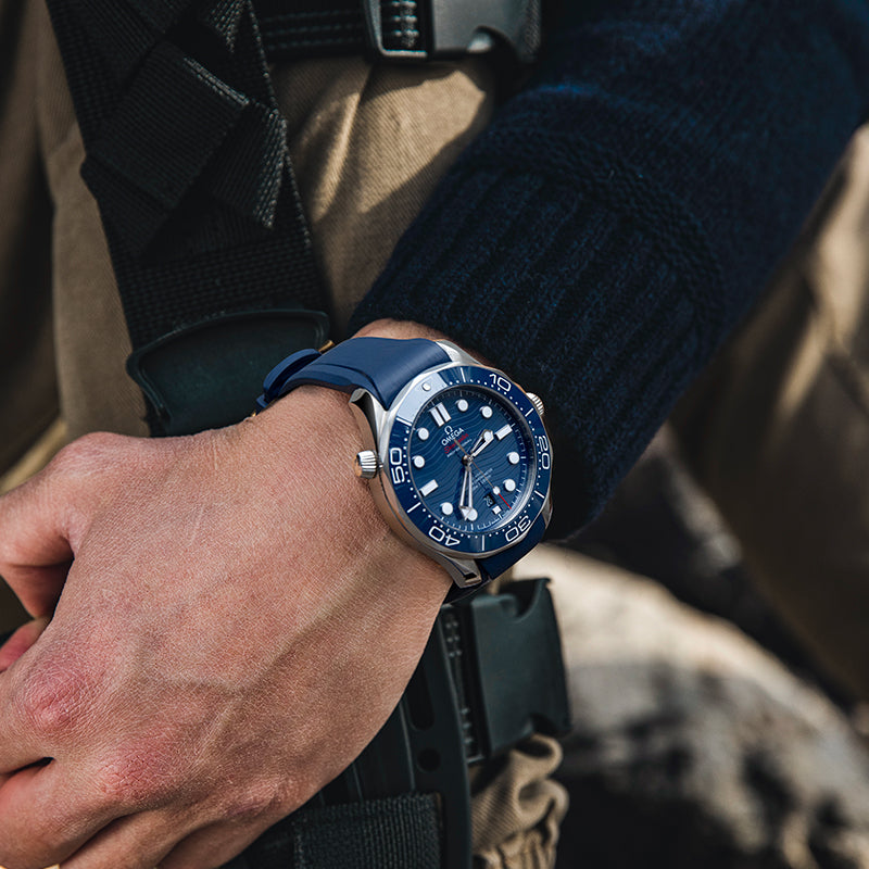 Navy Blue FKM Rubber Strap for Omega Seamaster 300