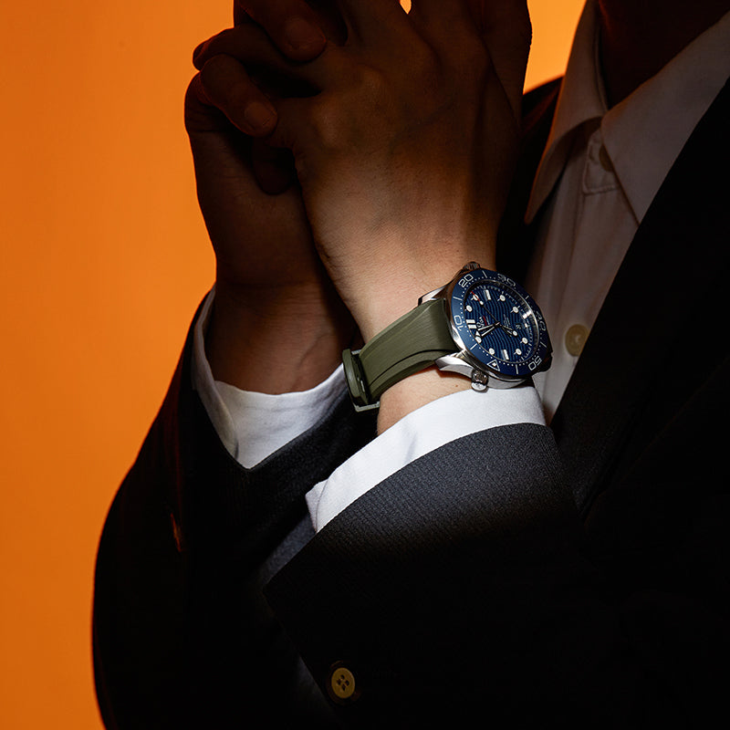 Olive Green FKM Rubber Strap for Omega Seamaster 300