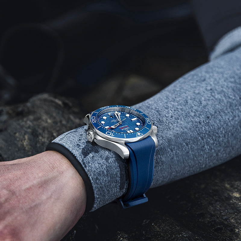 Navy Blue FKM Rubber Strap for Omega Seamaster 300