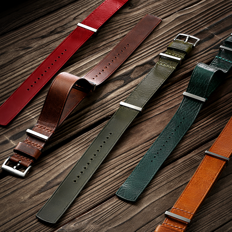 Nato Red Waxy Leather Strap