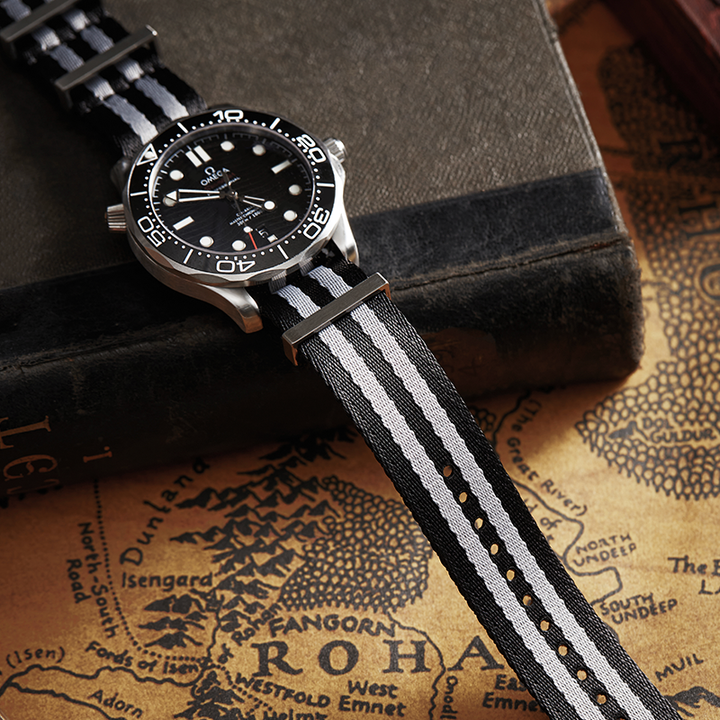 Nylon Bond Striped Black And Grey NATO Strap