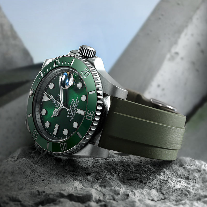 Army Green Brushed FKM Rubber Strap