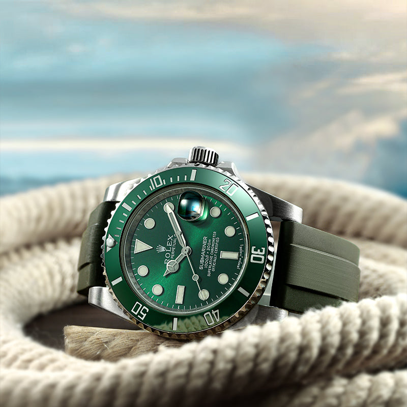 Army Green Brushed FKM Rubber Strap