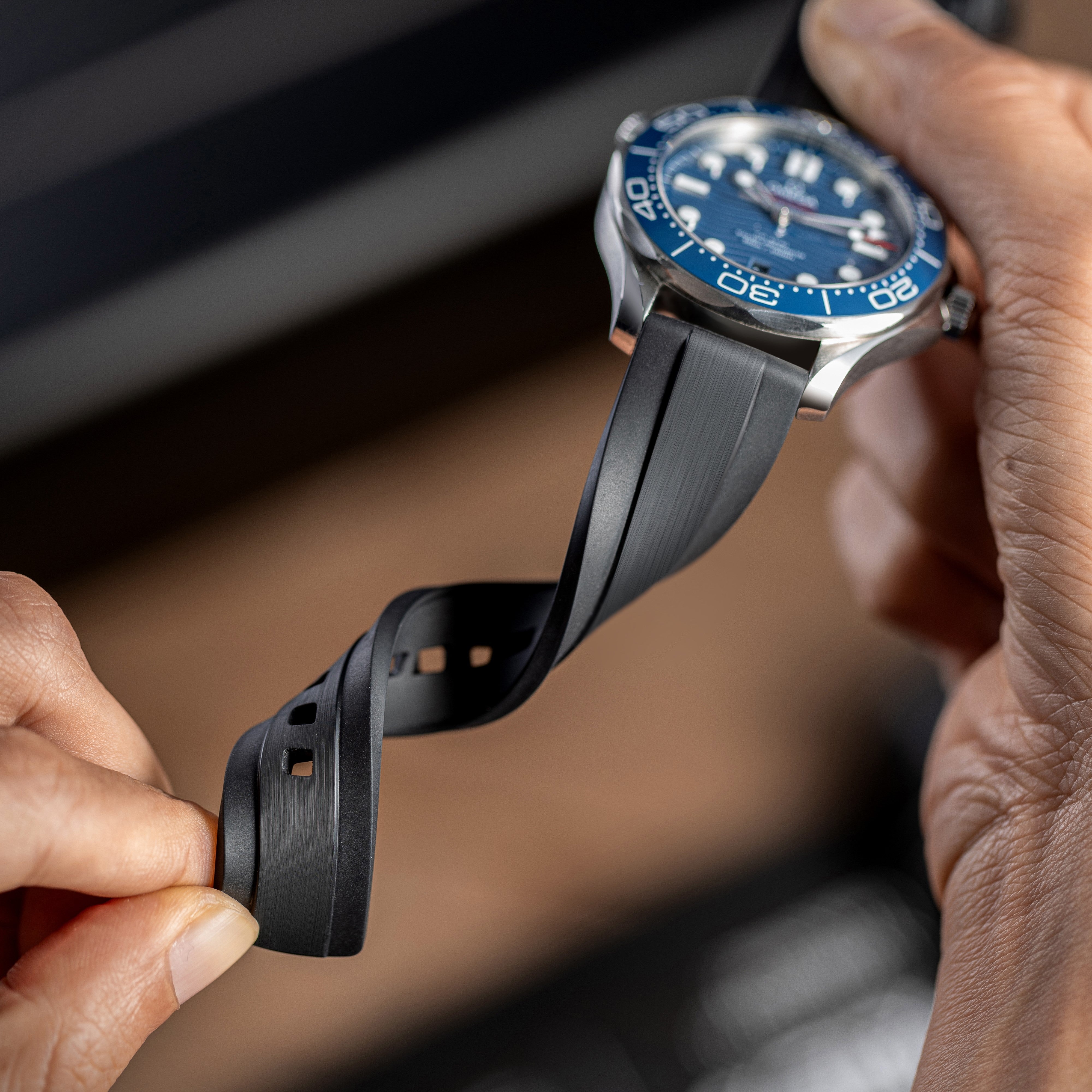 Black Brushed FKM Rubber Straps