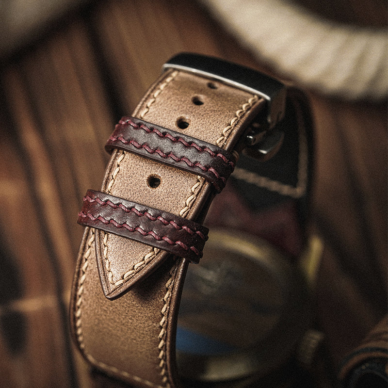 Brown W Bow Tie Crazy Horse Leather Strap