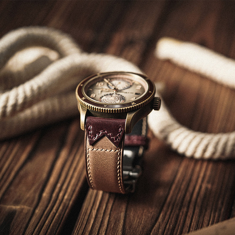 Brown W Bow Tie Crazy Horse Leather Strap