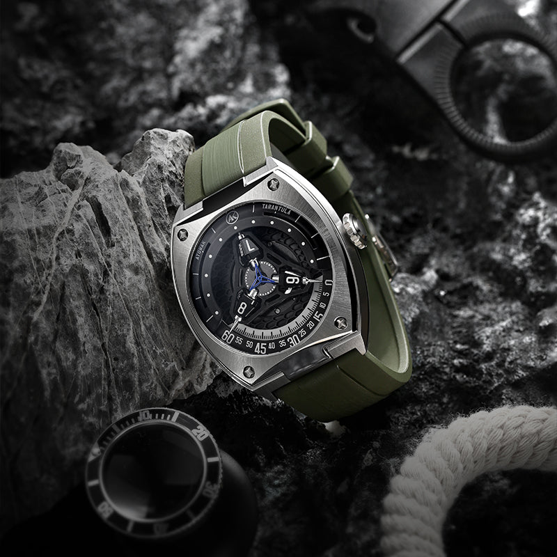Army Green Brushed FKM Rubber Strap
