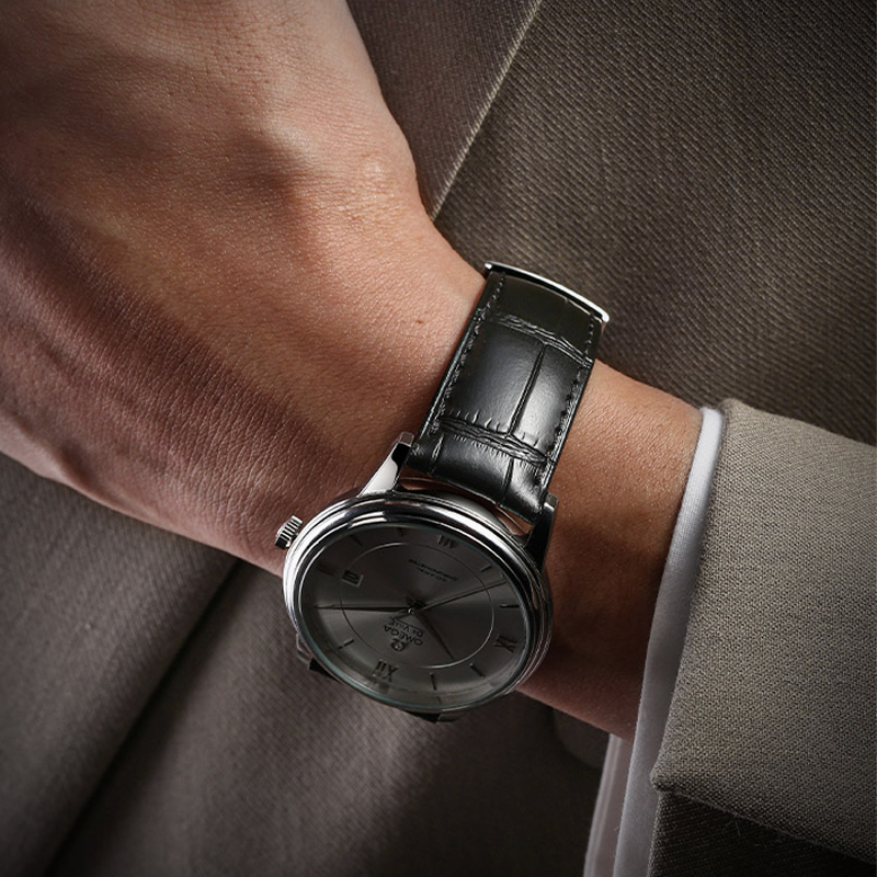 Black Alligator Grain Genuine Leather Strap for Omega Seamaster