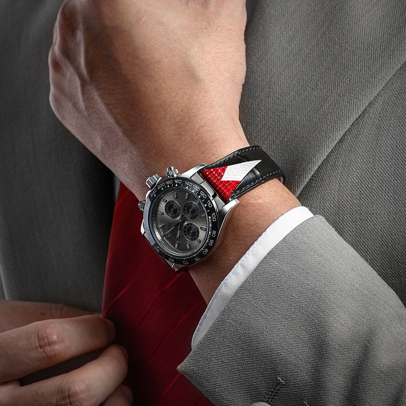 Black With Red V-neck Alligator Watch Strap