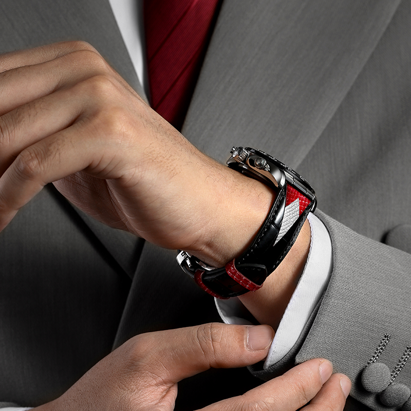 Black With Red V-neck Alligator Watch Strap