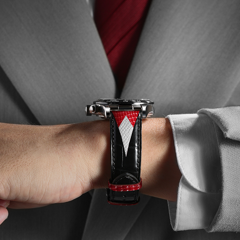 Black With Red V-neck Alligator Watch Strap