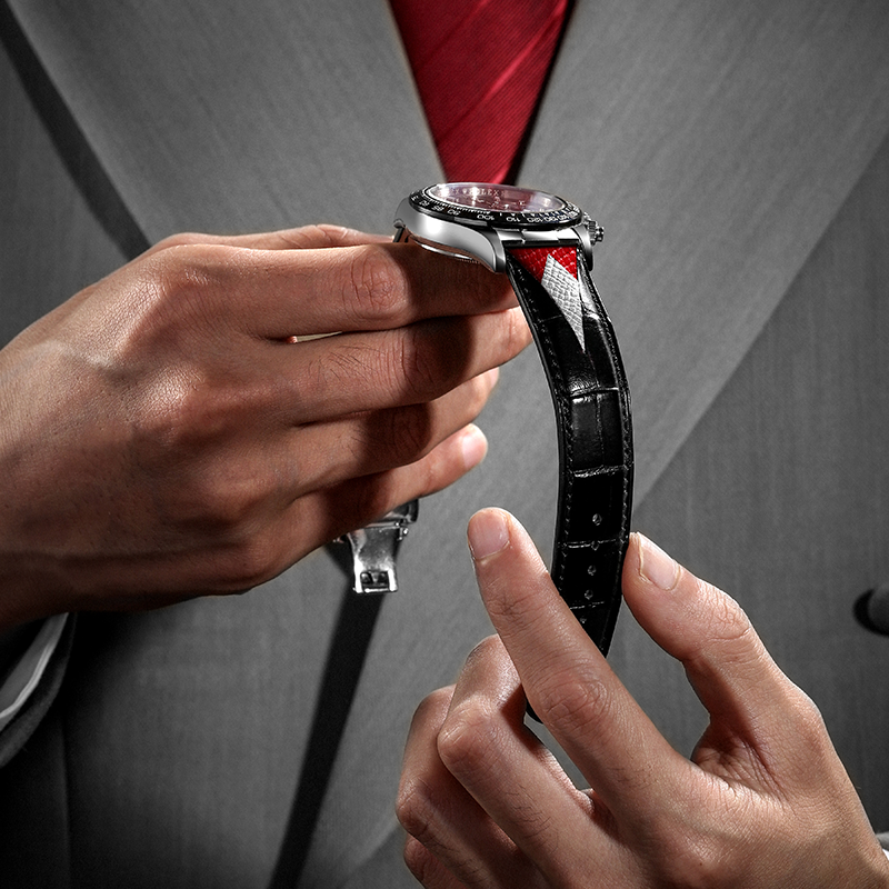 Black With Red V-neck Alligator Watch Strap