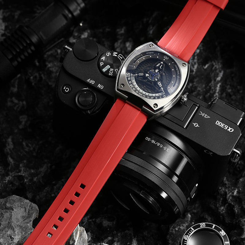 Red Brushed FKM Rubber Strap