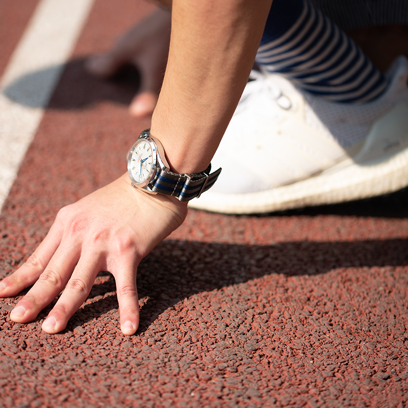 Nylon Striped Grey And Blue NATO Strap
