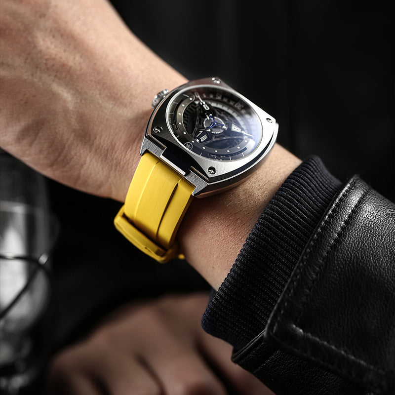 Yellow Brushed FKM Rubber Strap