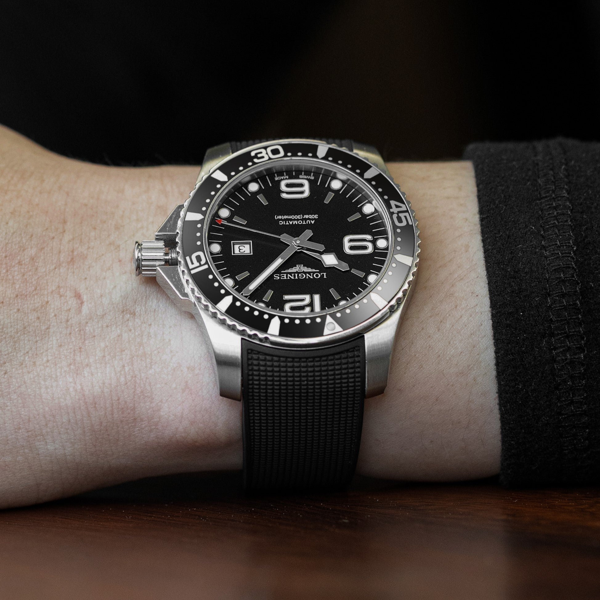 Black CTS FKM Rubber Strap for Longines Hydroconquest